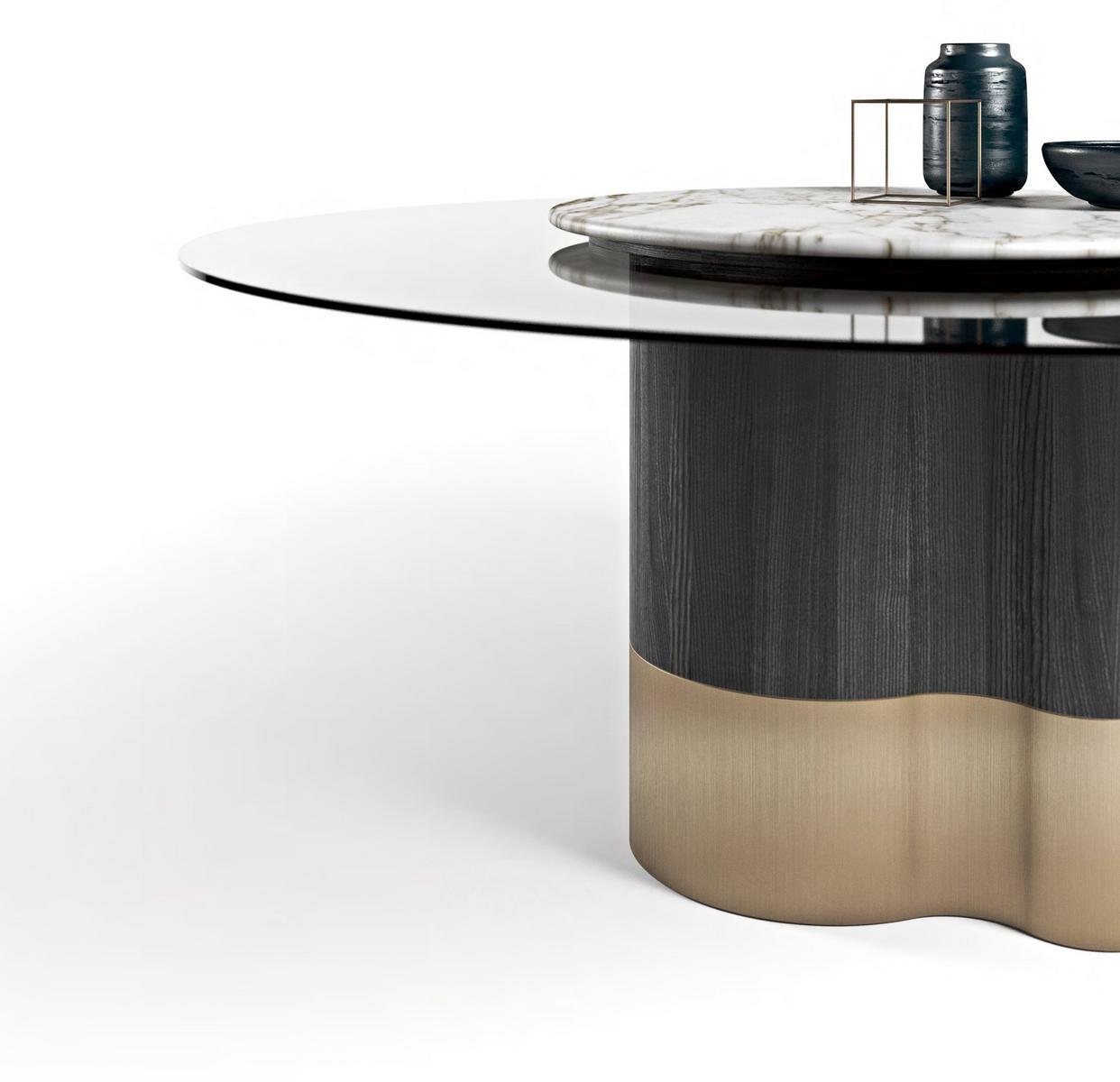MARYGOLD Wood and glass table with Lazy Susan