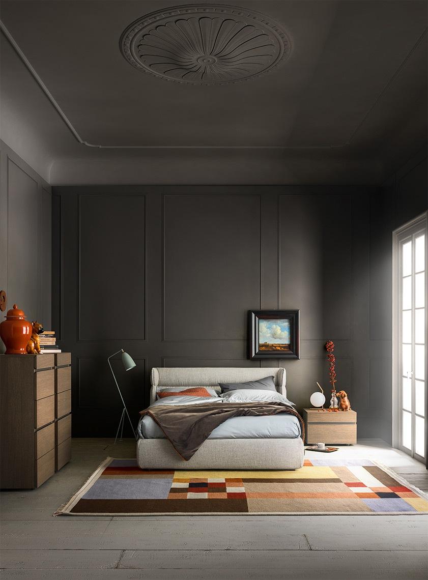 OREGON Velvet bed with upholstered headboard