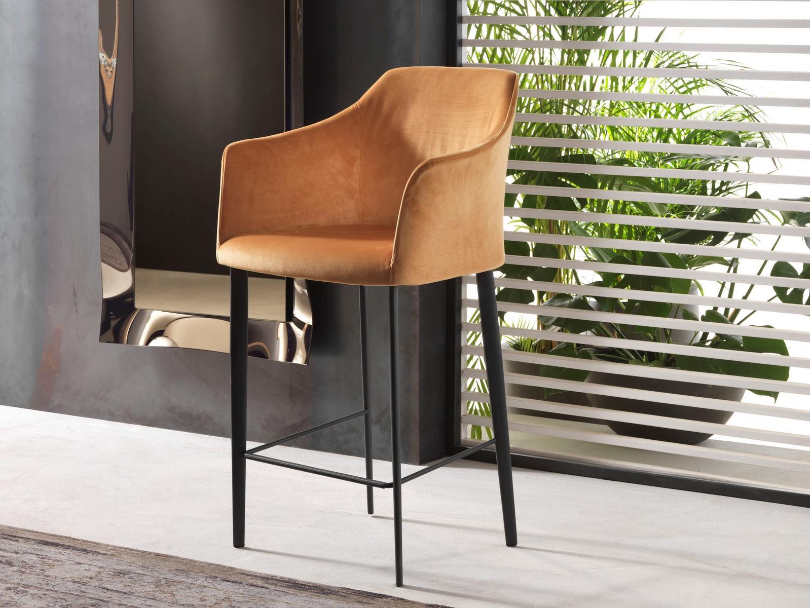 CARMEN High upholstered fabric stool with armrests