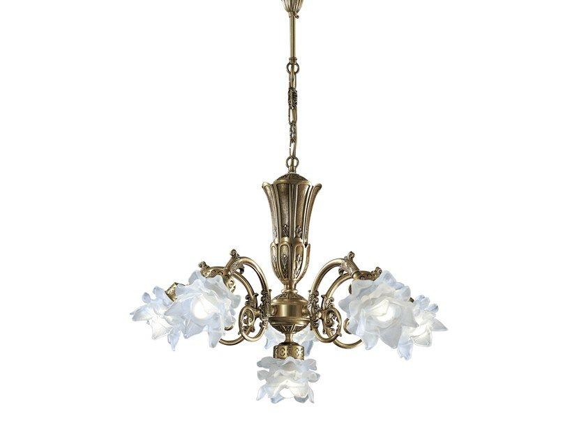 MICHELA 15/5+1 Satin brass chandelier with glass