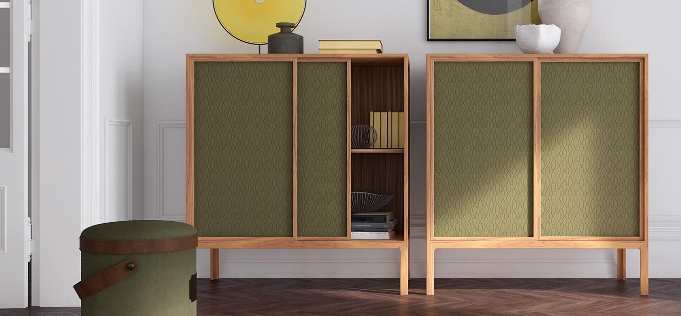 CRATE Solid wood highboard with sliding doors