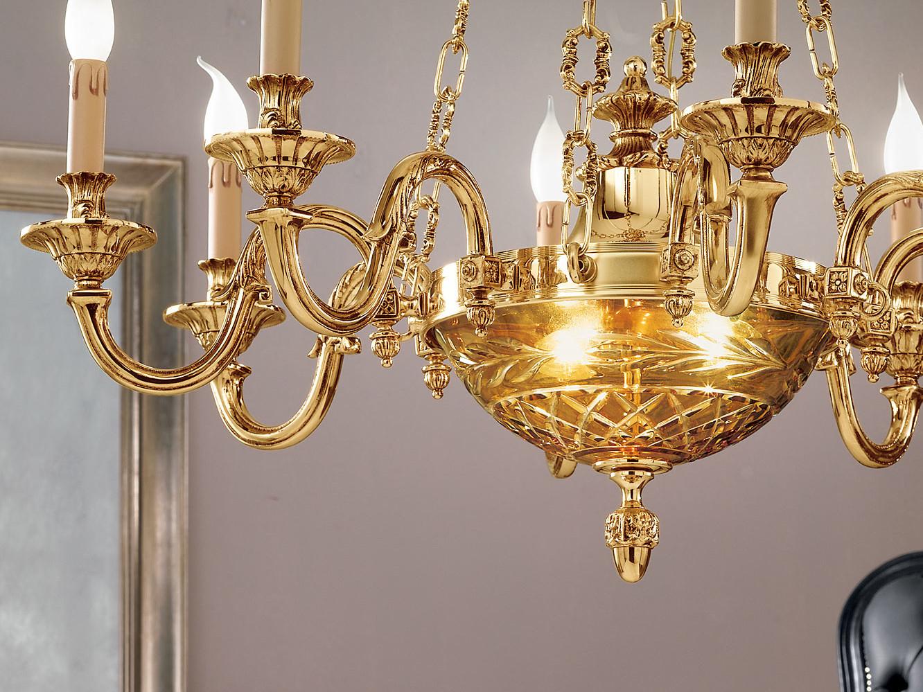 RUTH 517/8+2 Shaded gold plated chandelier with amber crystal