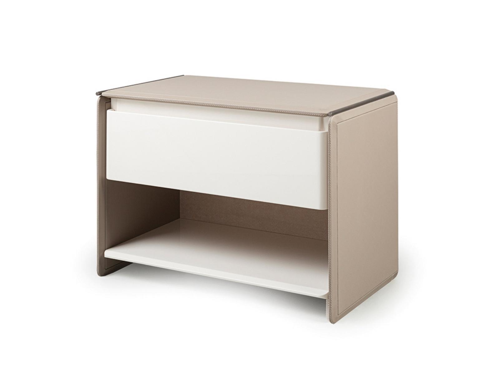 ZERO Rectangular leather bedside table with drawers
