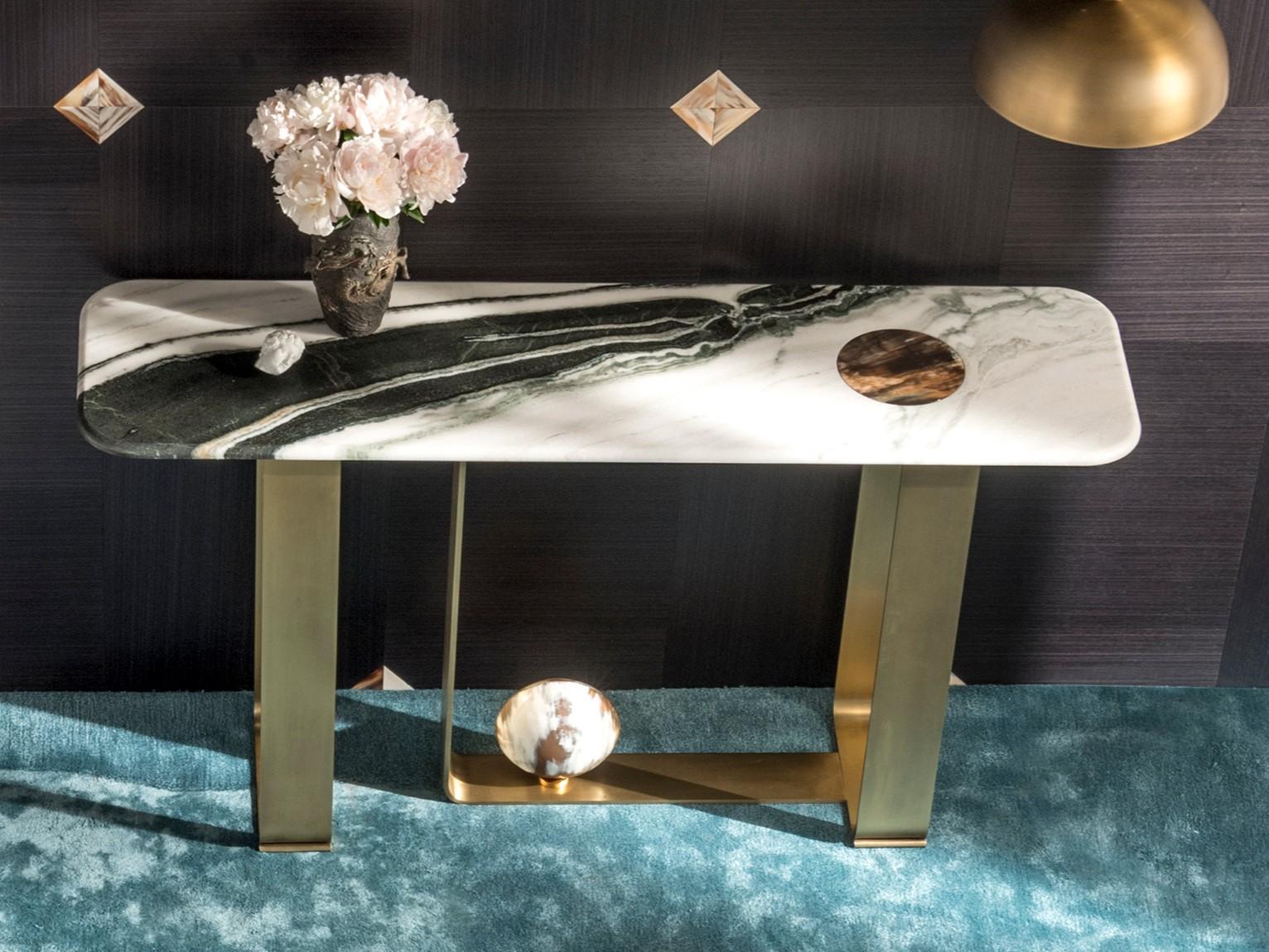 MINERVA 7005S Rectangular marble console table with satin metal base
