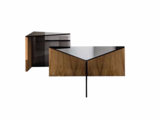 REGOLO Triangular wood and glass coffee table