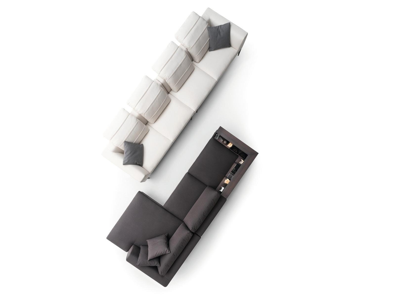 KIM Fabric sofa with chaise longue with integrated magazine rack