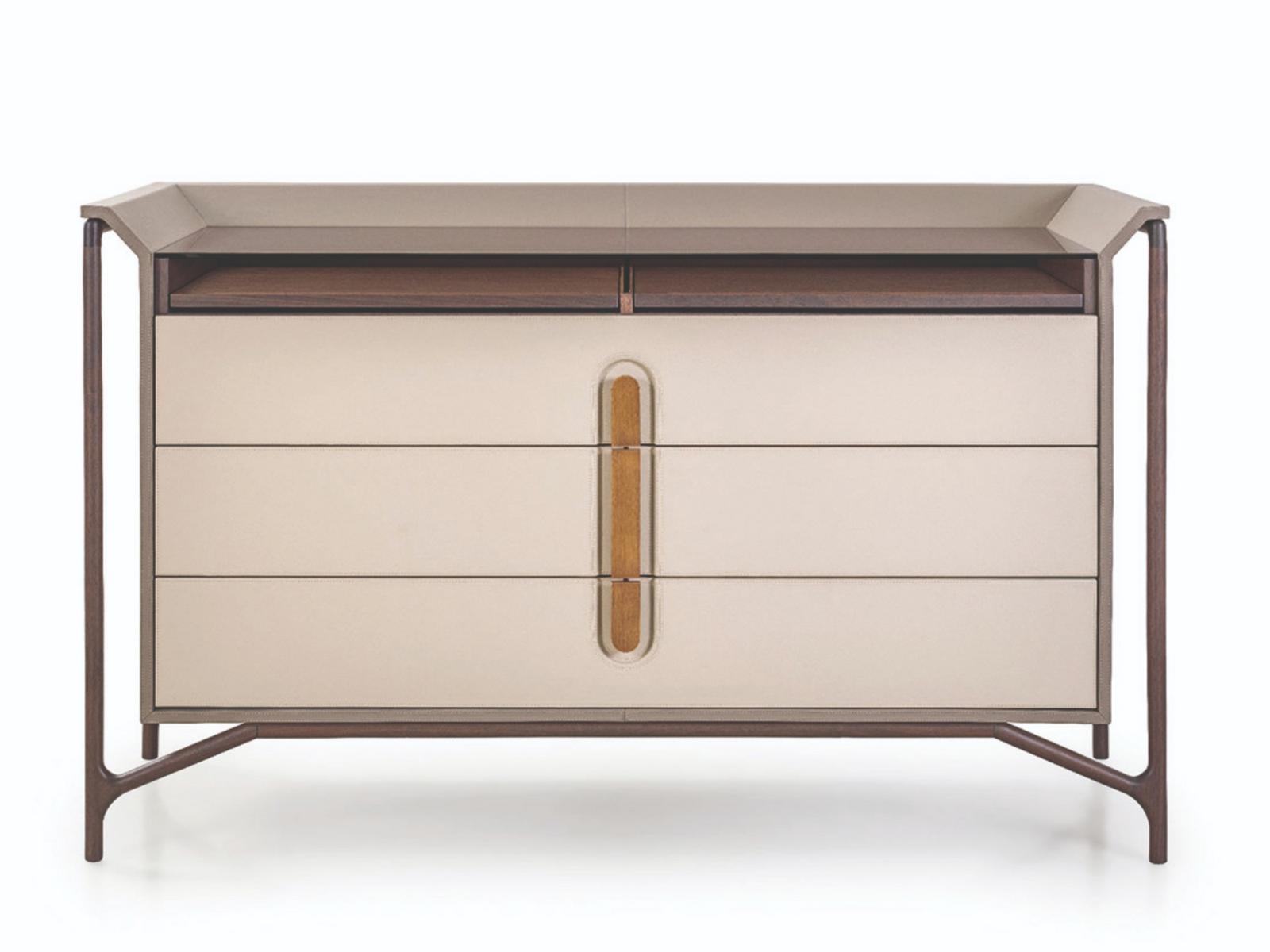 VINE Leather chest of drawers with integrated handles
