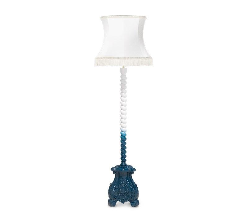 SKYSCRAPER BLUE Mahogany floor lamp