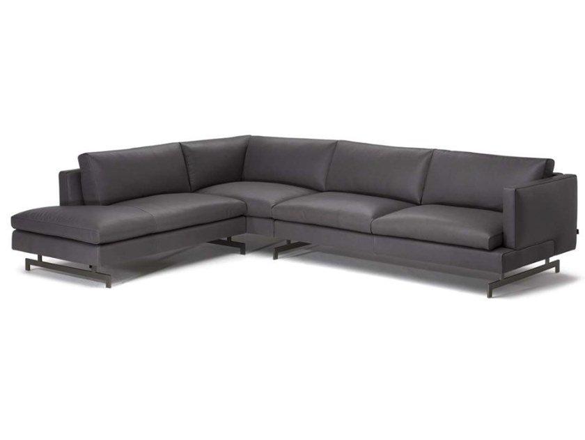 JEREMI Leather sofa with chaise longue