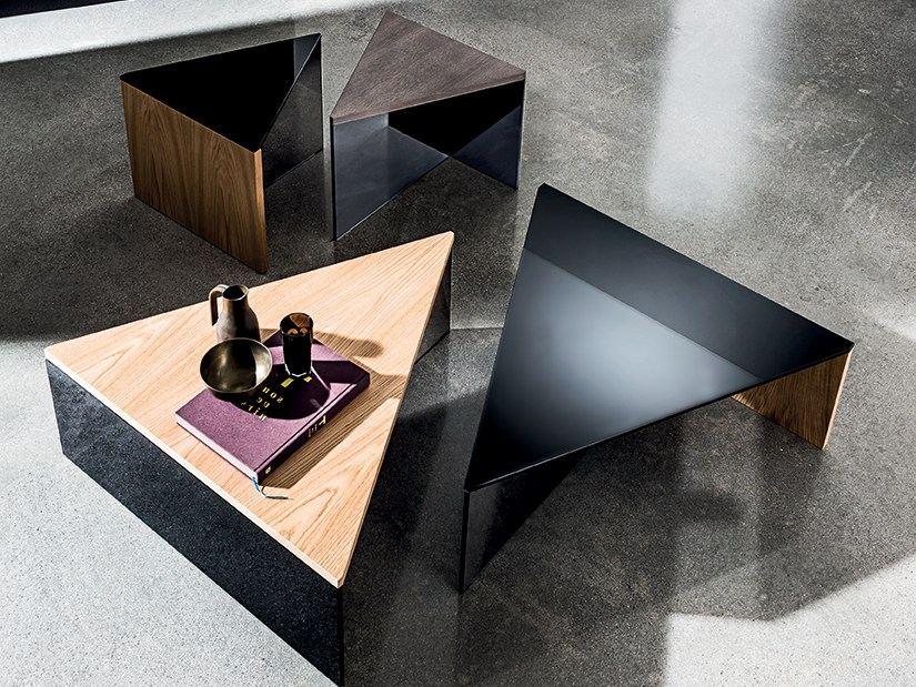 REGOLO Triangular wood and glass coffee table