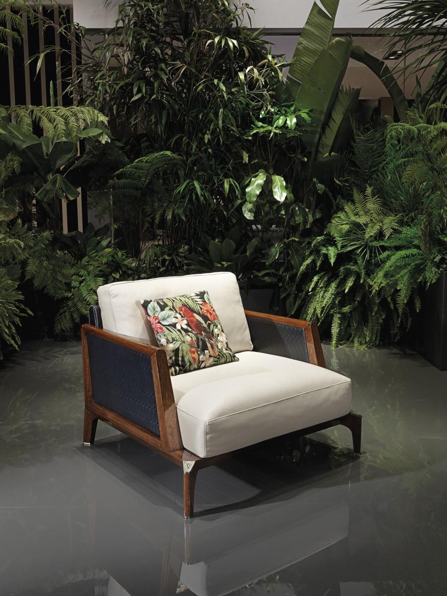 BOULEVARD Fabric garden armchair with removable cover with armrests