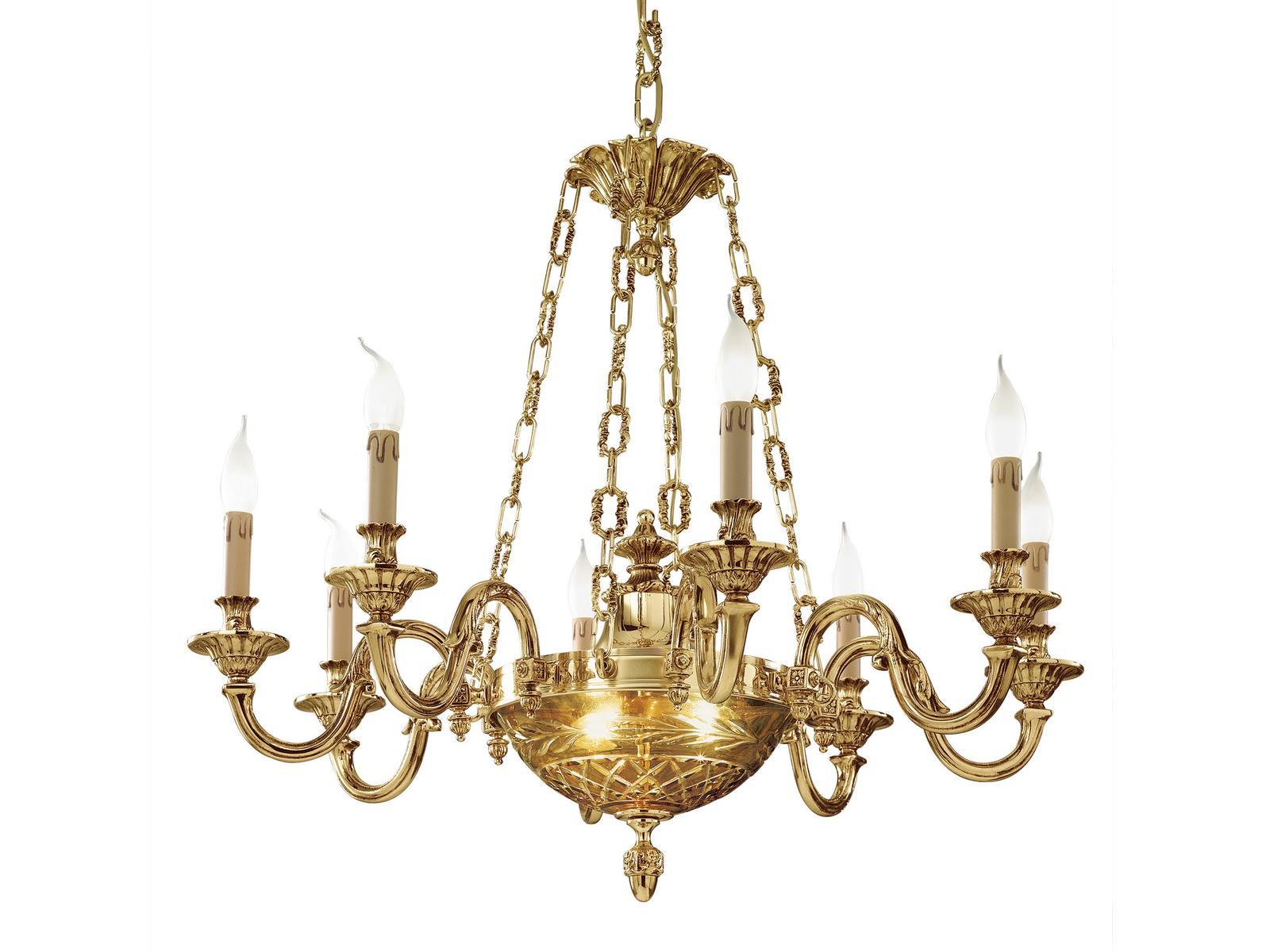 RUTH 517/8+2 Shaded gold plated chandelier with amber crystal