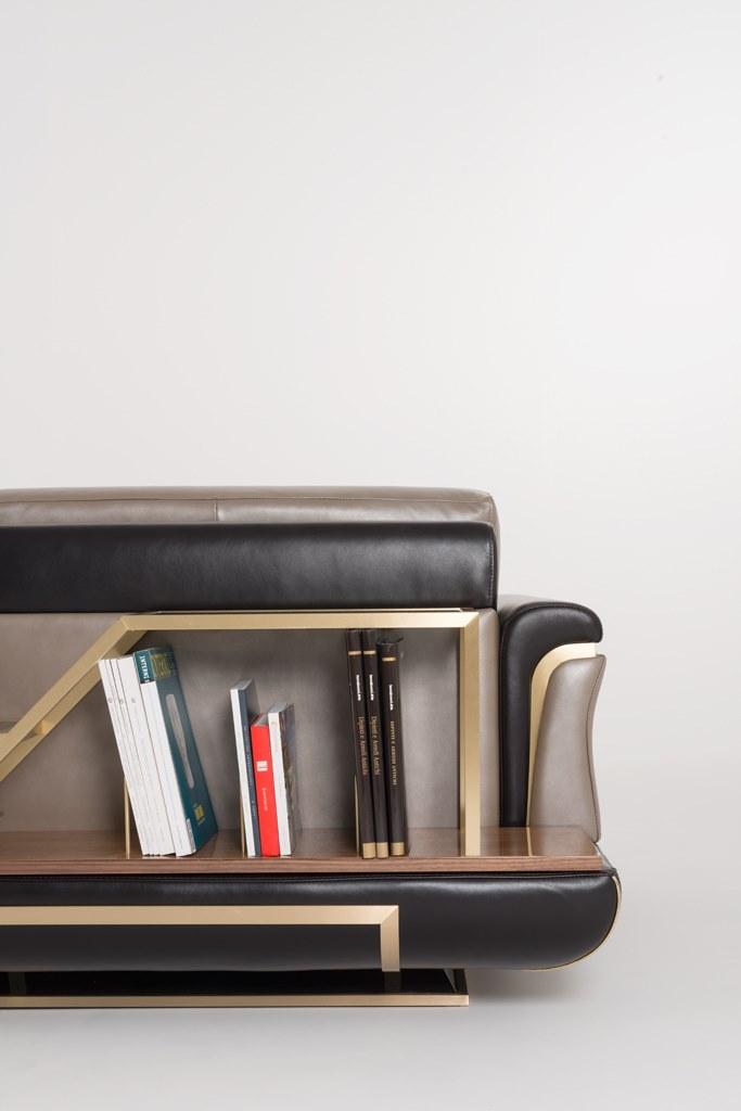 ADONE DEEP Sectional leather sofa with integrated magazine rack