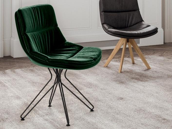 STELLA Upholstered trestle-based velvet chair