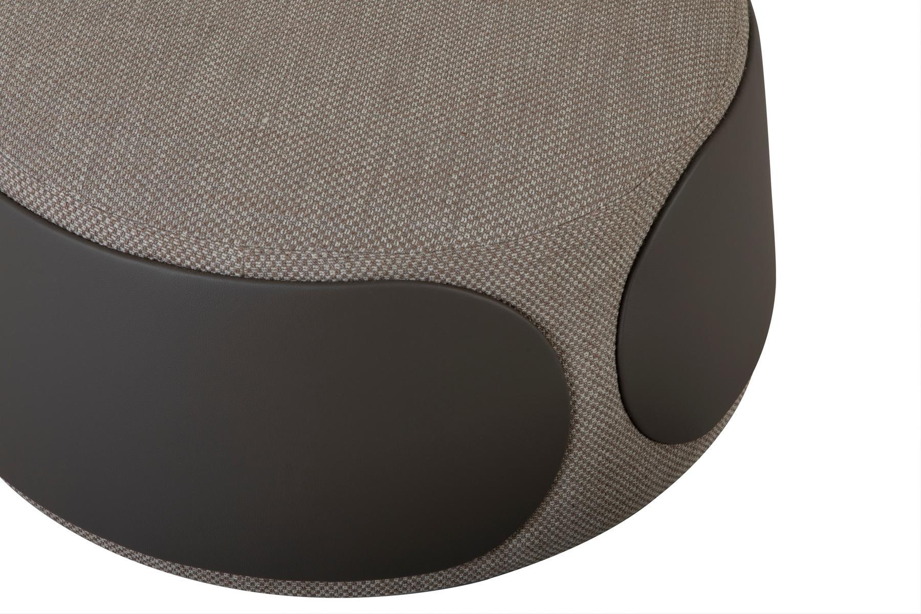 MAMA Upholstered round fabric and leather pouf