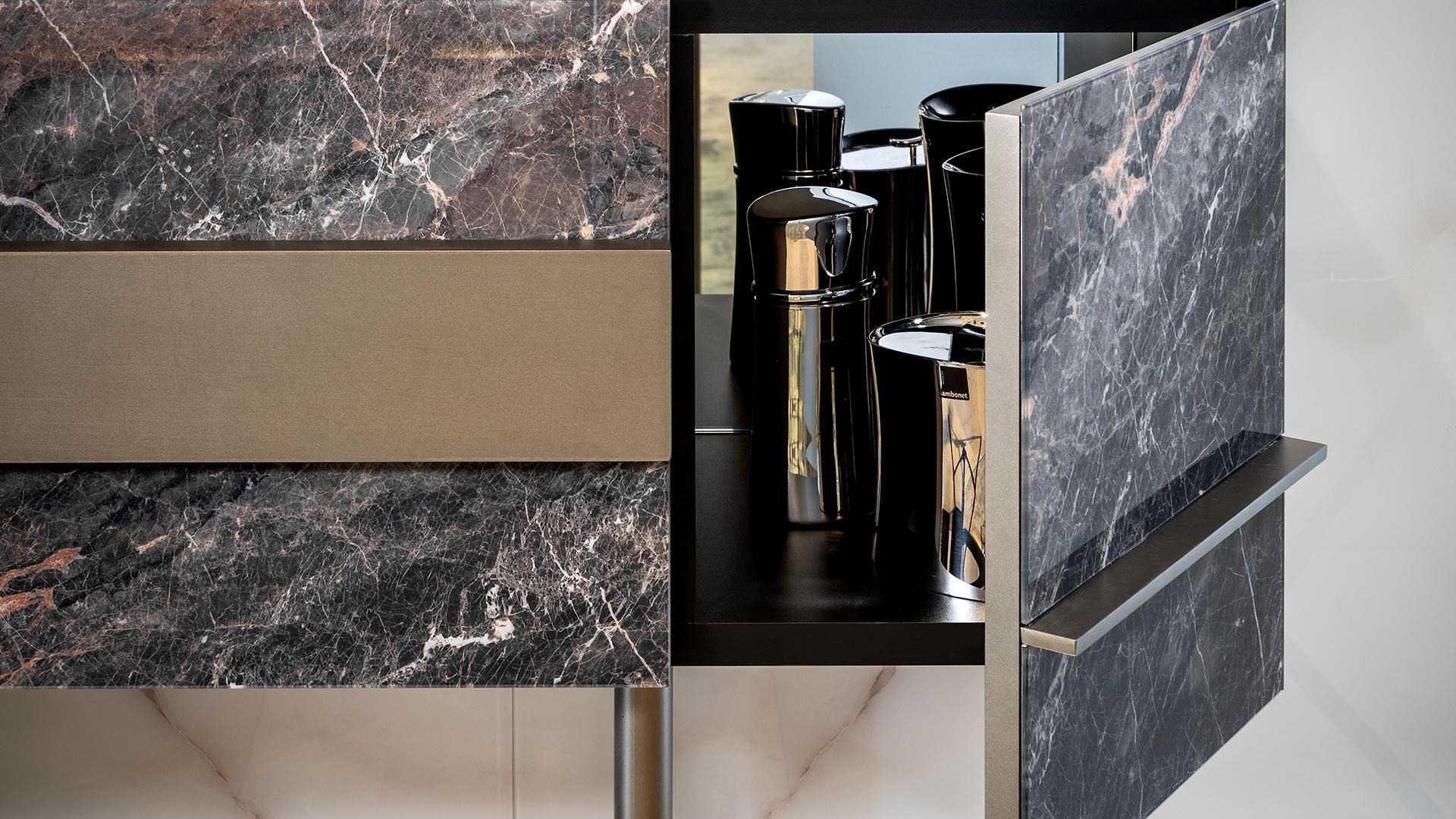 MUSA Sideboard with glass doors with marble effect