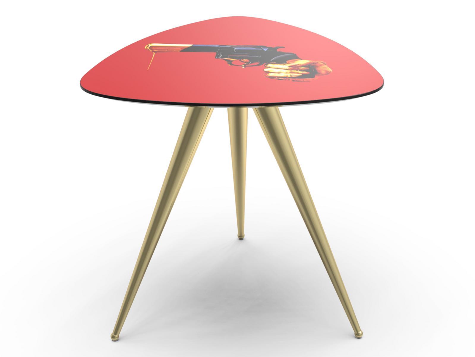 REVOLVER Triangular coffee table with MDF top and metal legs