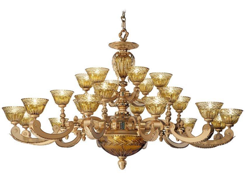 EDEN 265/24+3 Sanded gold plated chandelier with amber crystal