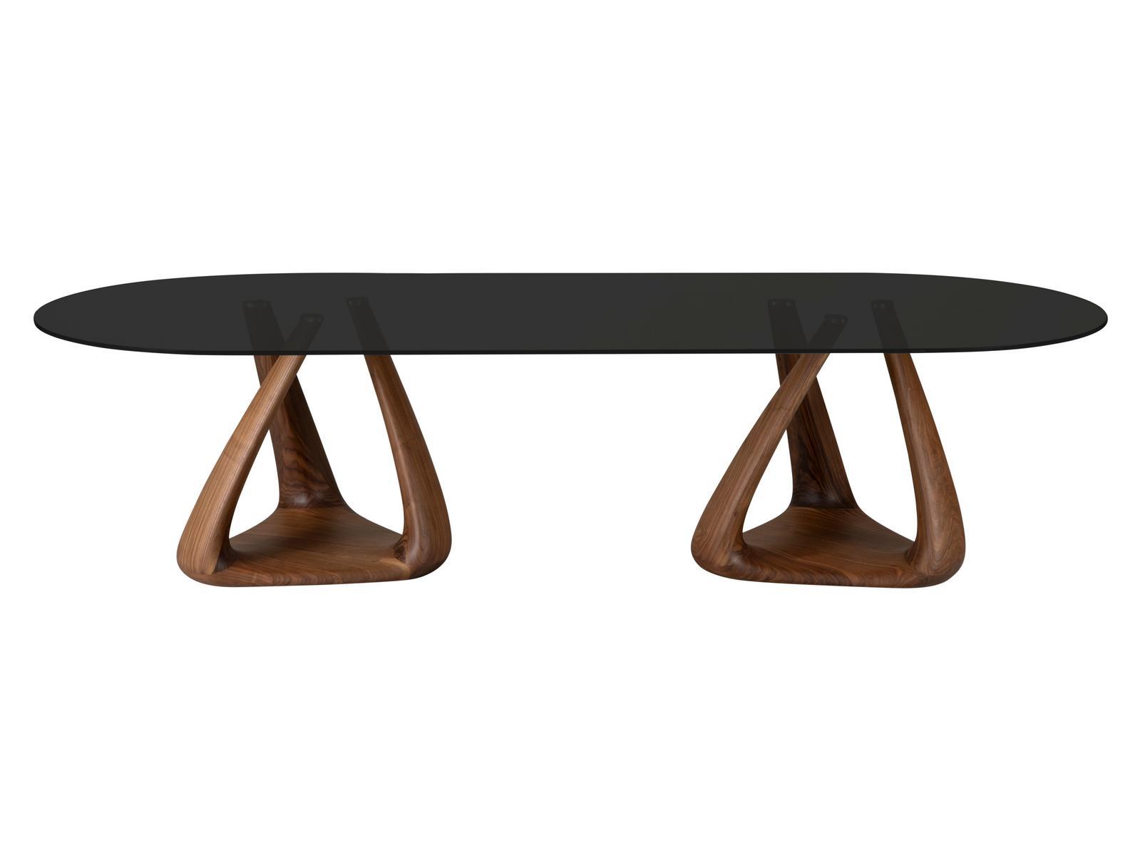 BIG RIZOMA Oval glass table and walnut base
