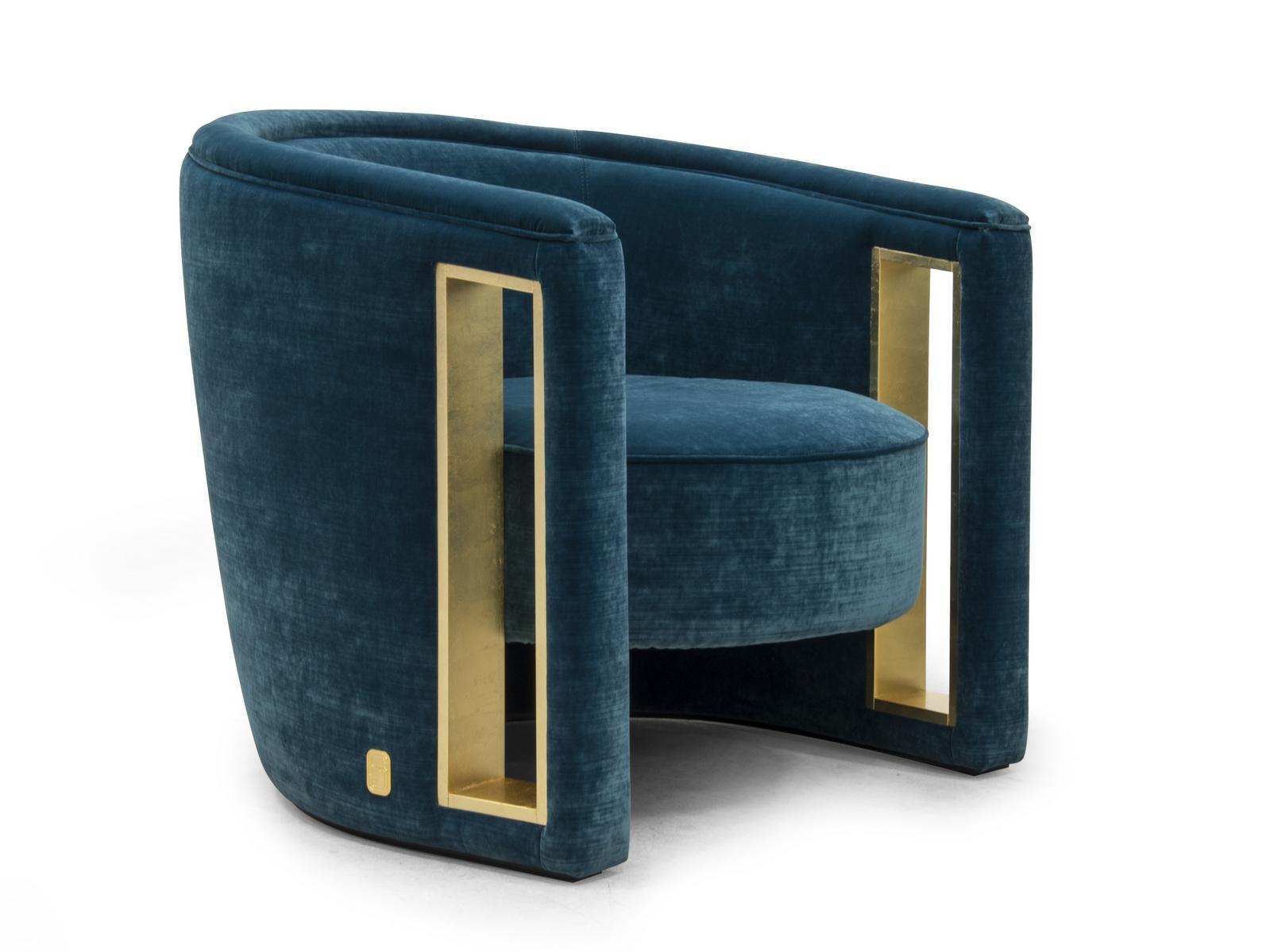 RACHELE Upholstered velvet armchair with armrests