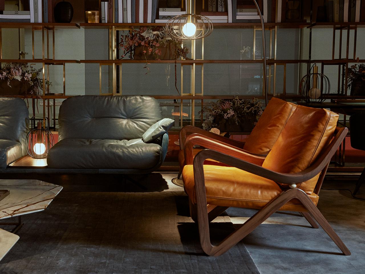 TAYLOR Leather armchair with armrests