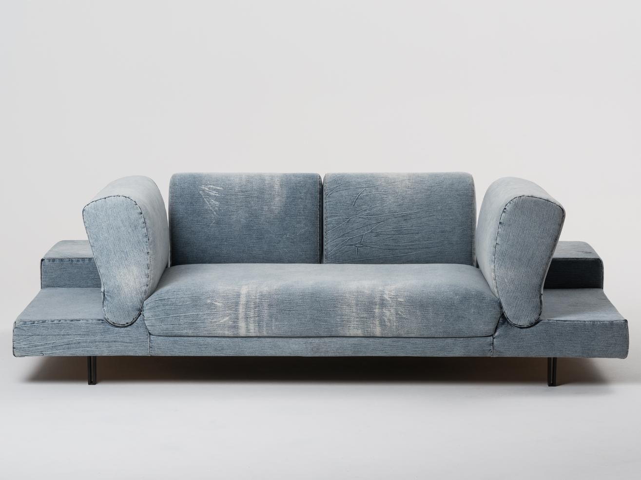 ROCCO Convertible 3 seater denim fabric sofa