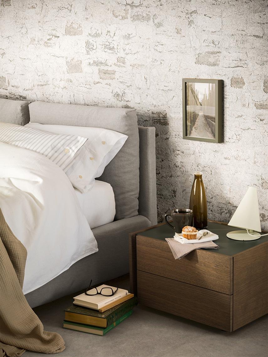 MILANO Velvet bed with upholstered headboard