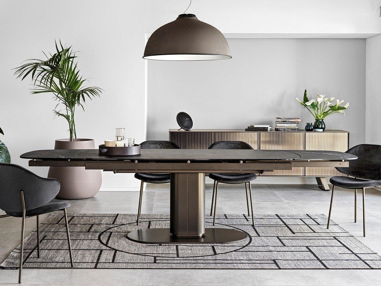 CAMEO Extending oval table with marble effect top