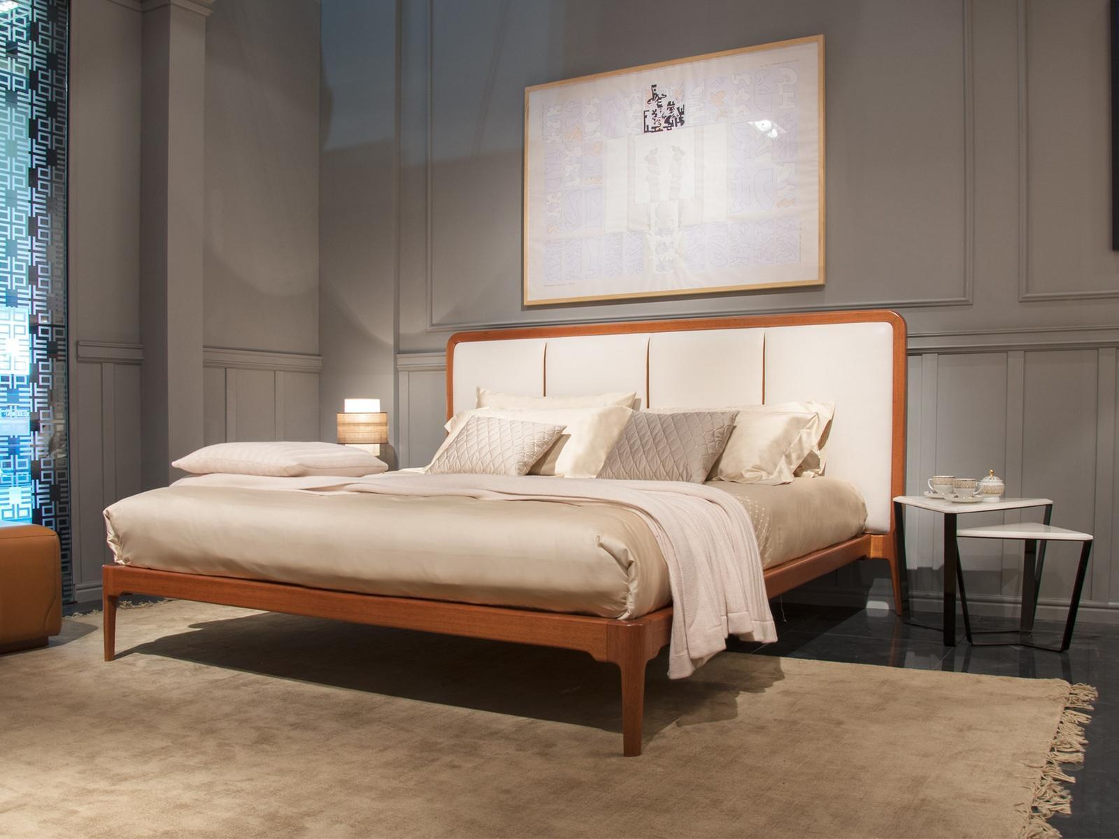 JULIA Leather bed with upholstered headboard