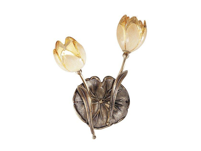 TULIPANI 319/A2 Polished antique Brass wall light with glass