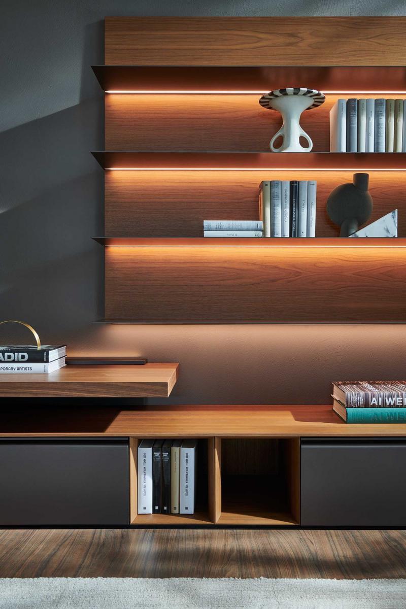 PASS-WORD EVOLUTION Sectional wooden storage wall with integrated lighting PASS-WORD EVOLUTION Sectional wooden storage wall with integrated lighting
