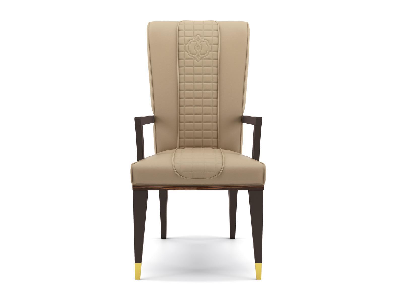 OPIUM Upholstered leather chair with armrests