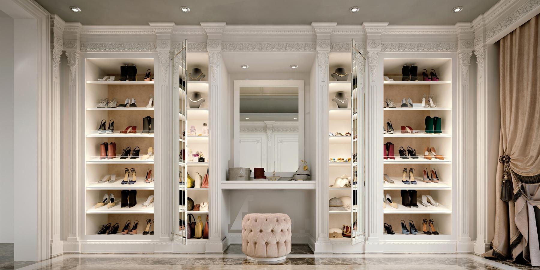 9700 Custom wooden walk-in wardrobe with integrated lighting