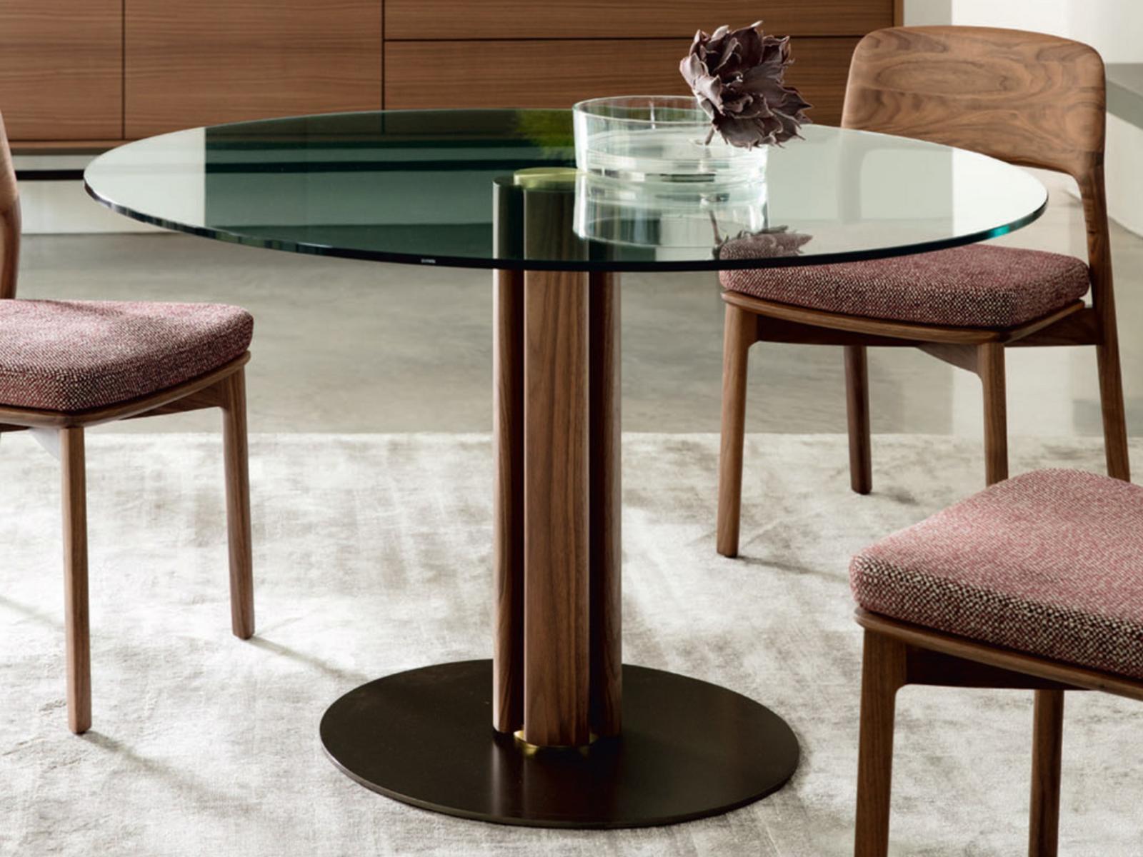 QUADRIFOGLIO 1 Round walnut table and crystal top