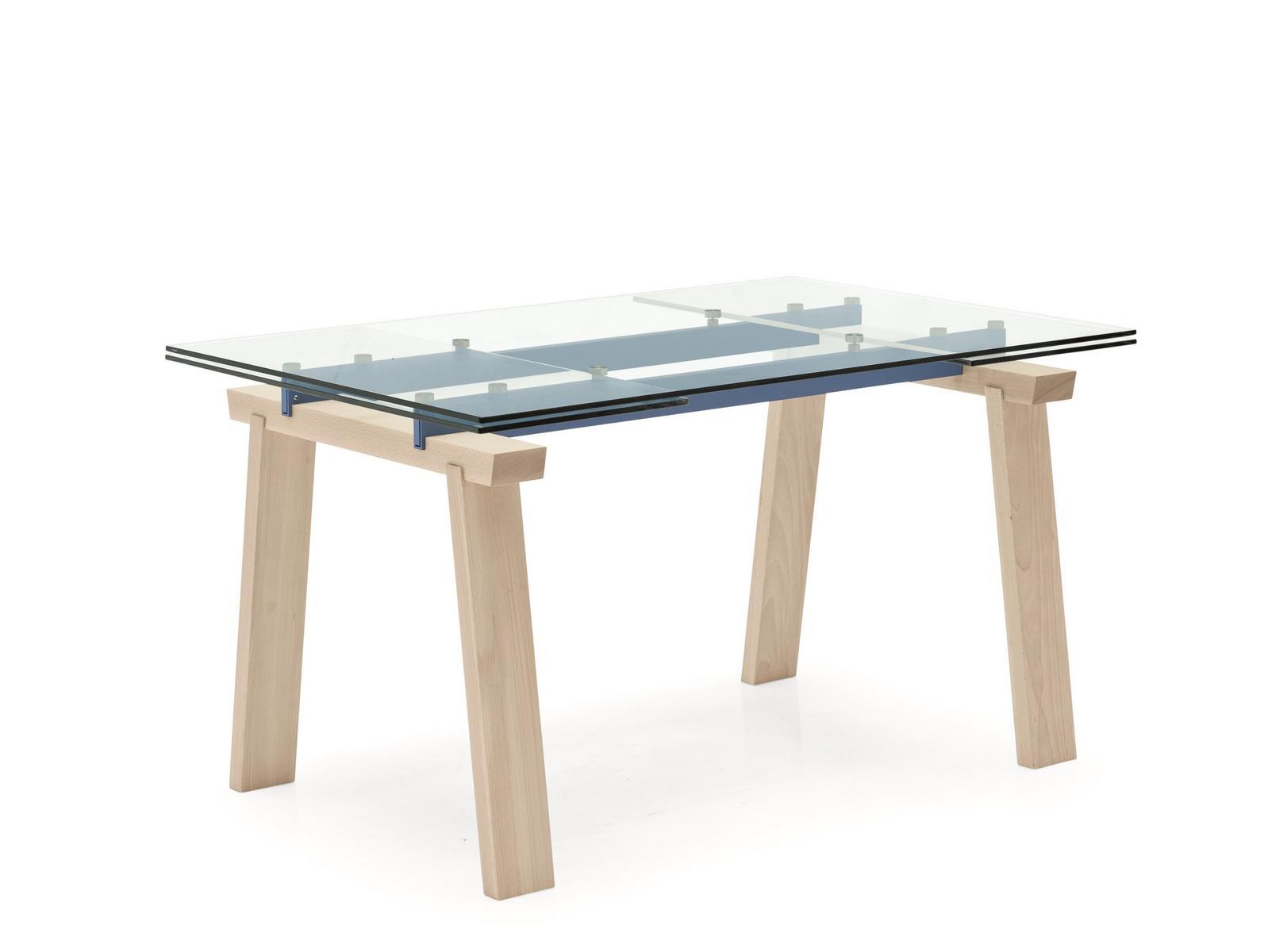 LEVANTE Extending rectangular wood and glass table