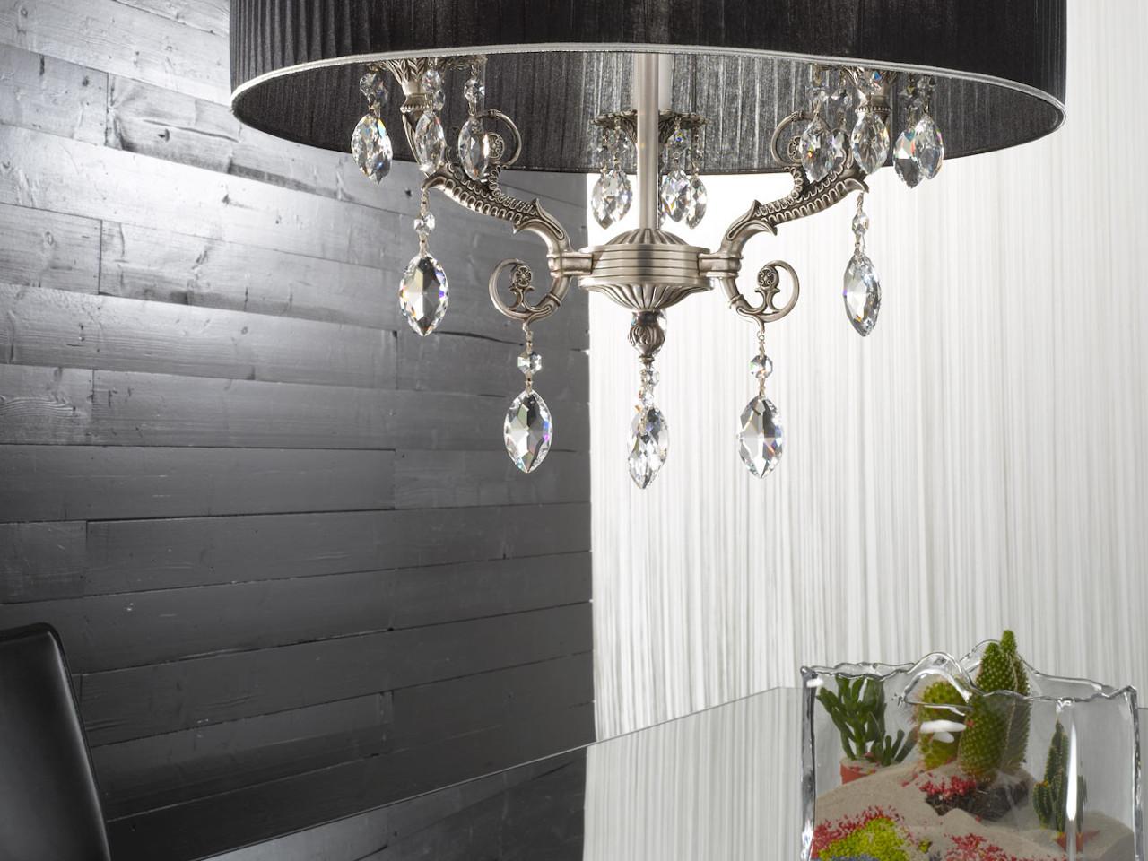 FIREFLY 7117/BK/3-SH Old silver chandelier with Schoeler crystals and shade