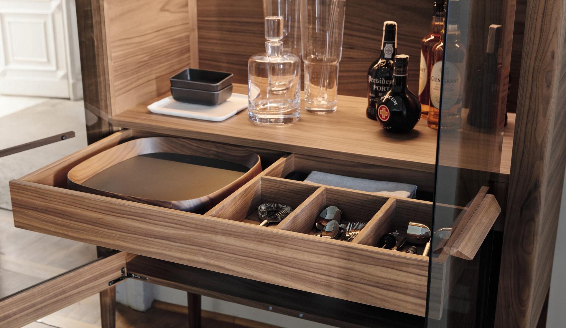 ATLANTE Walnut bar cabinet with integrated lighting
