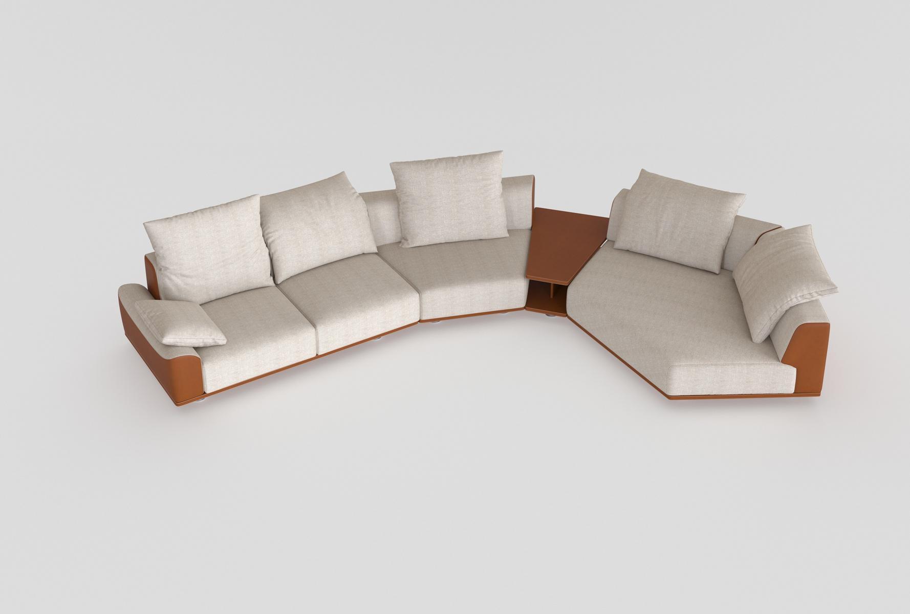 GRAND TOUR II Sectional leather and fabric sofa