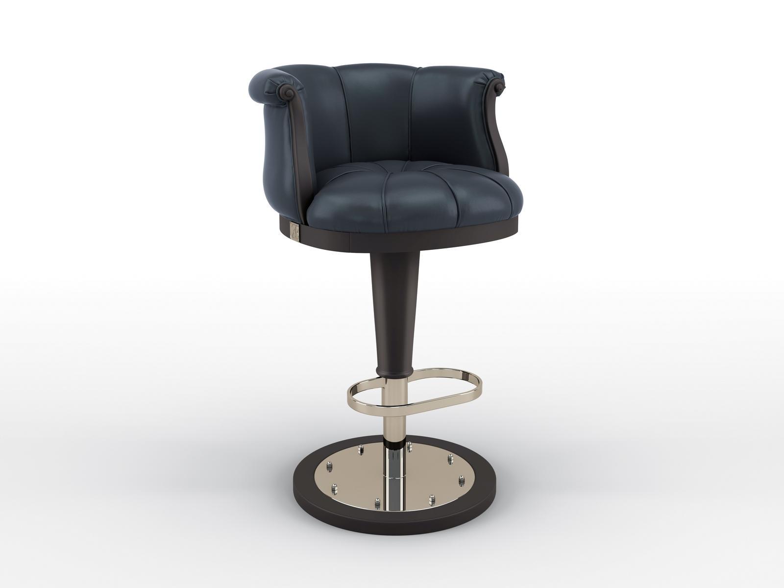 FLOWER High leather barstool with footrest