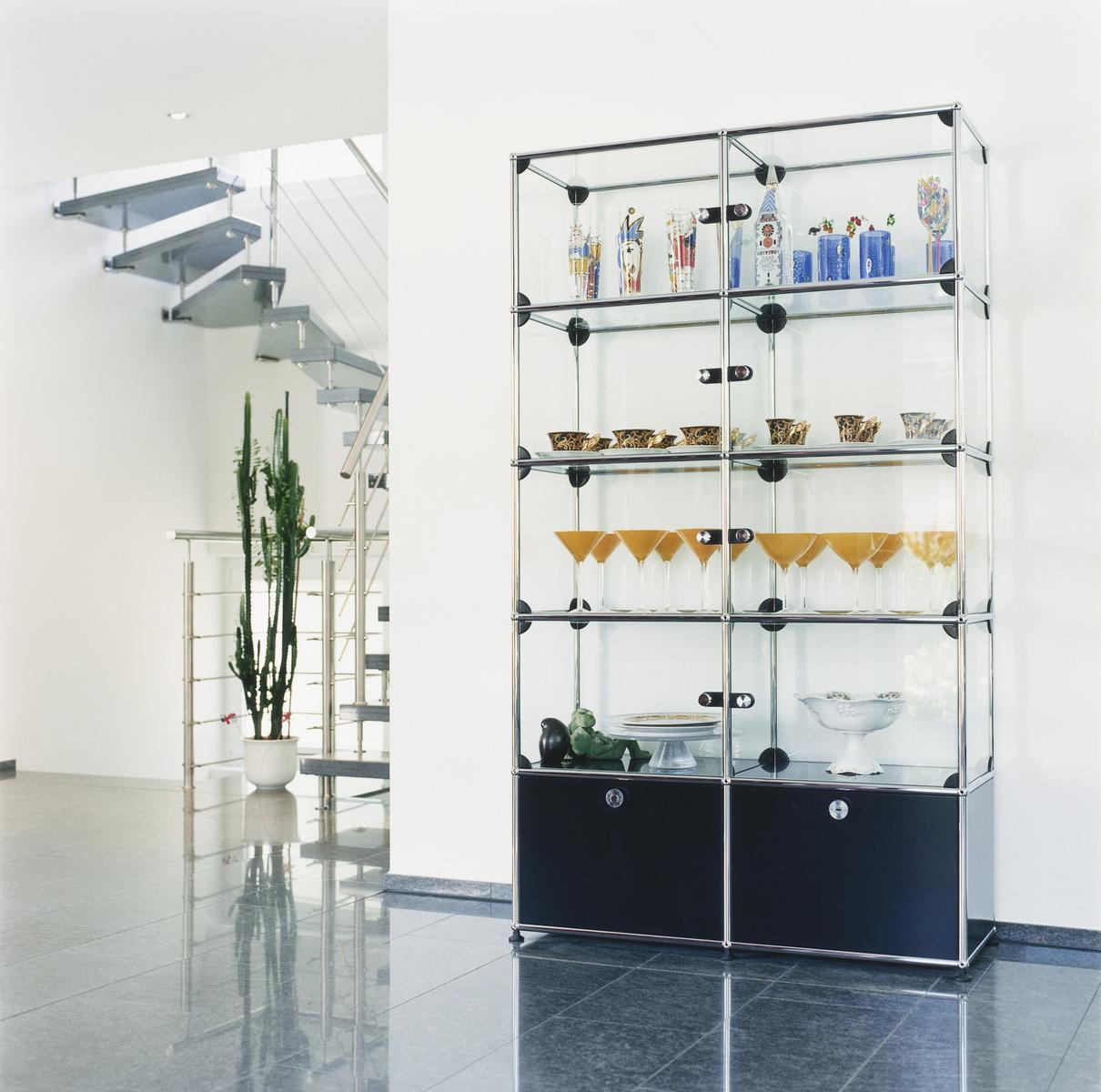 HALLER GLAS SHELVING AND SHOWCASES Sectional glass and steel bookcase