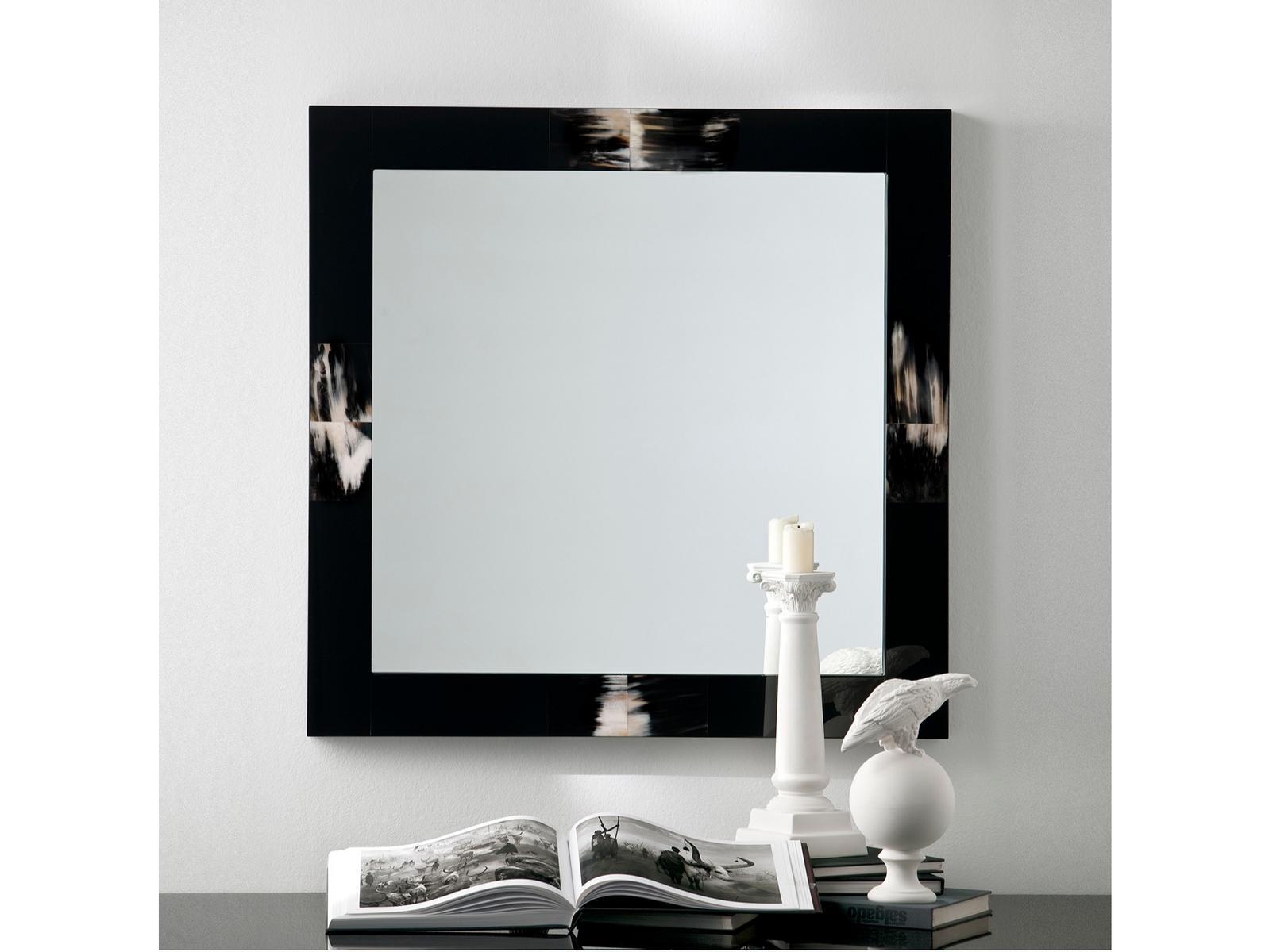 ERASMO 1420 Square framed wall-mounted wooden mirror and horn inserts