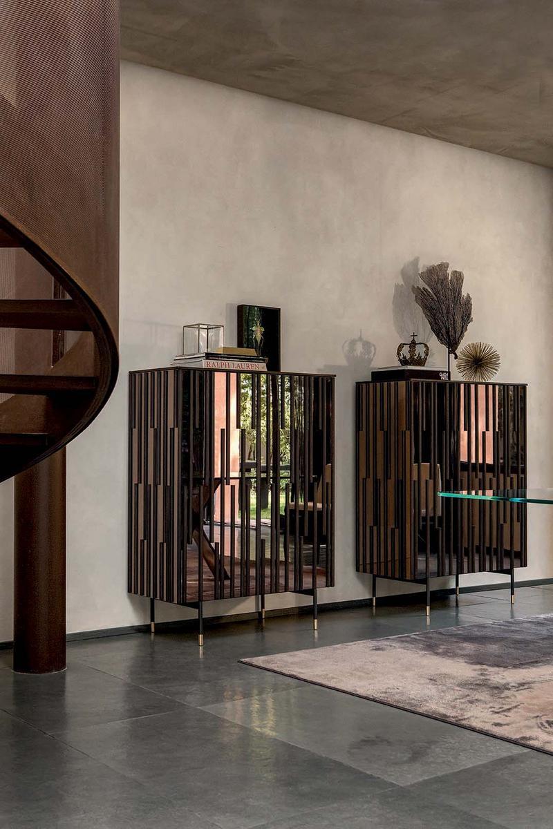 DROPS Wood and glass highboard with doors