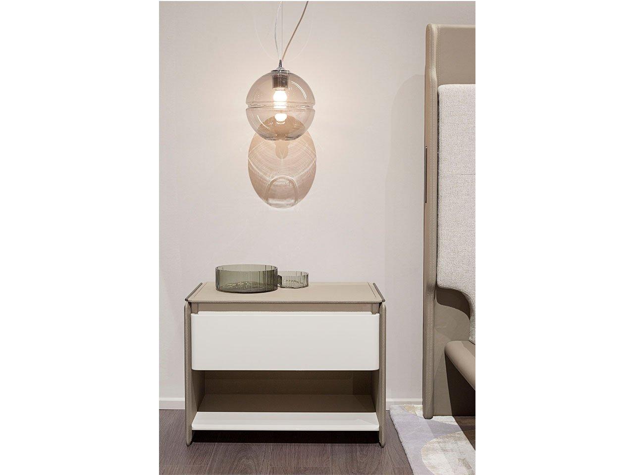 ZERO Rectangular leather bedside table with drawers