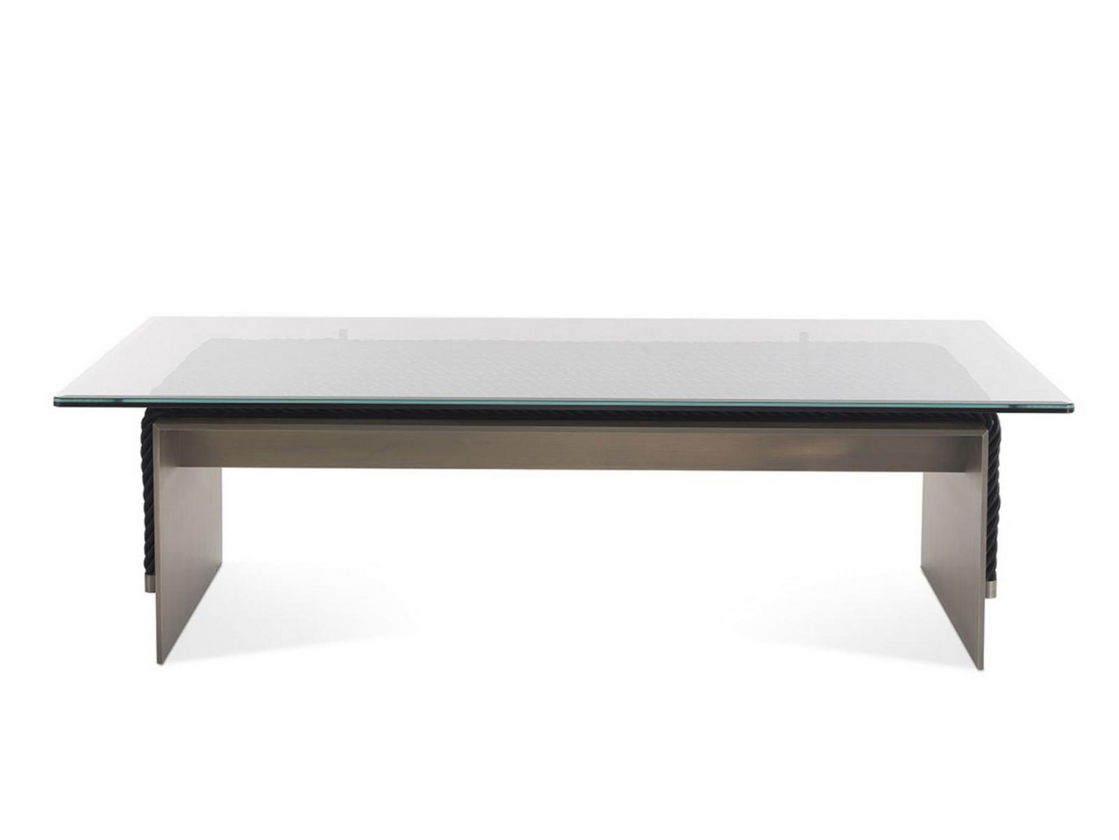 GLASGOW Rectangular metal and glass coffee table