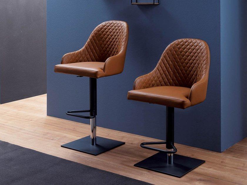 PROMETEO Upholstered leather stool with gas lift