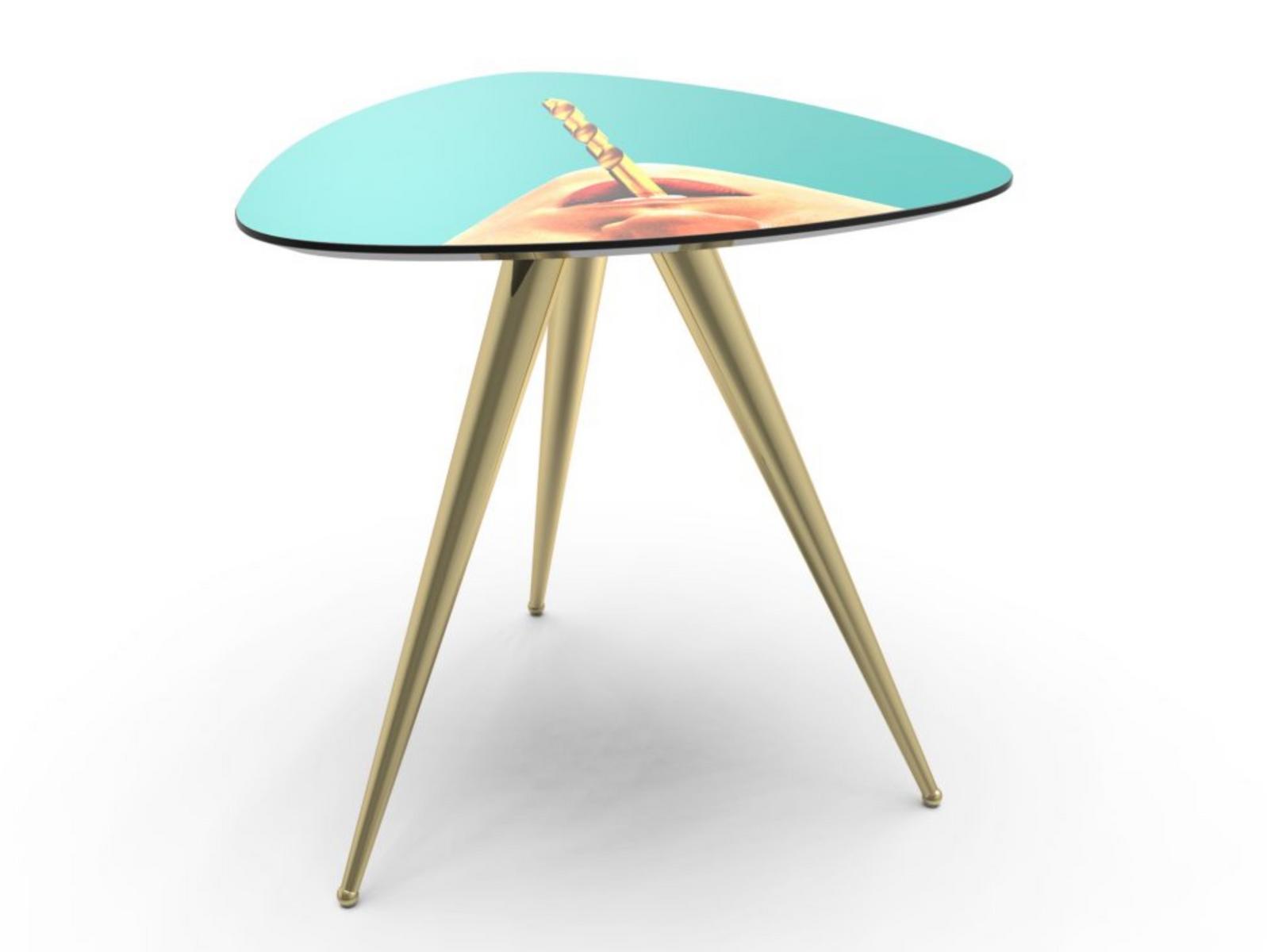 DRILL Triangular coffee table with MDF top and metal legs
