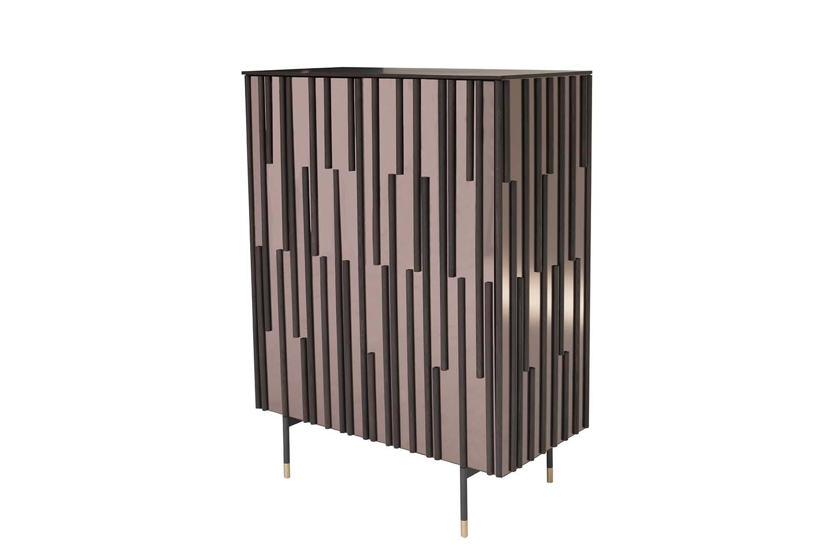 DROPS Wood and glass highboard with doors