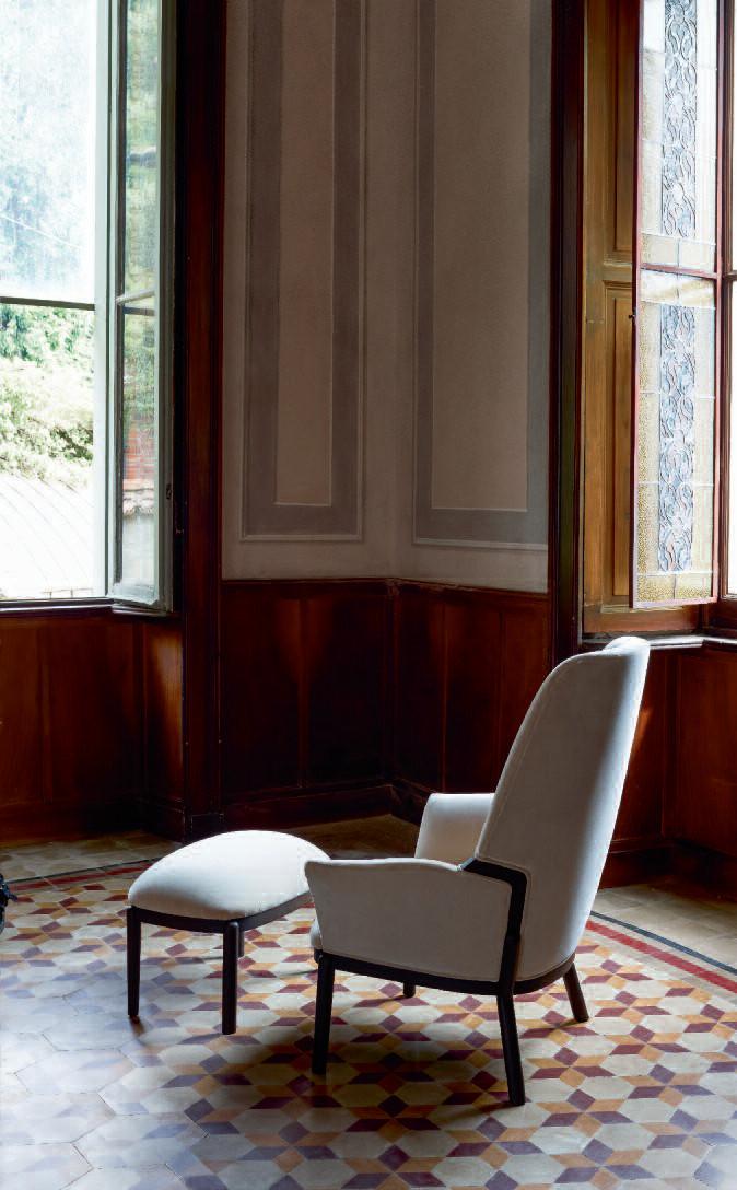 SERENA Upholstered high-back fabric armchair with armrests