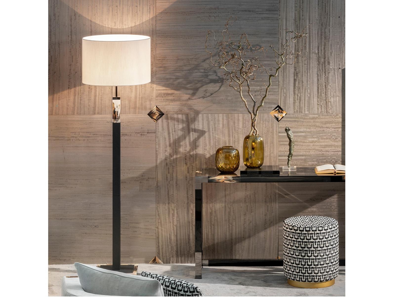 ALMA 2310 Leather floor lamp with horn inserts