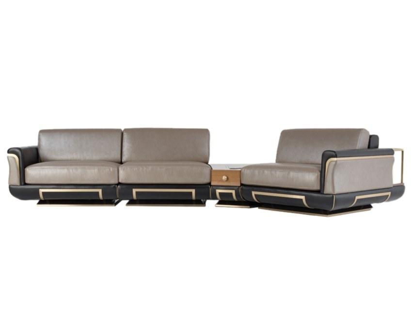 ADONE DEEP Sectional leather sofa with integrated magazine rack